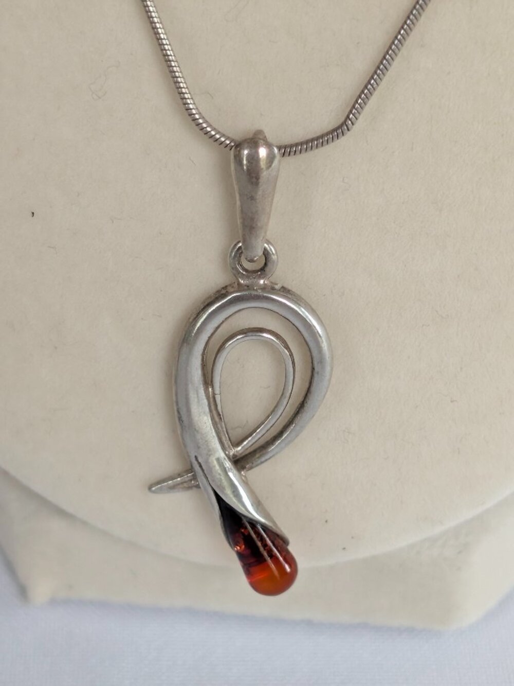 Baltic Honey Amber Teardrop In Swirl Pendant Sterling Silver Chain